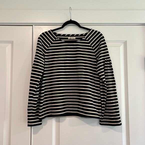 Madewell Women's Crewneck Bell Sleeve‎ Black White Stripes Size XS - Picture 1 of 7